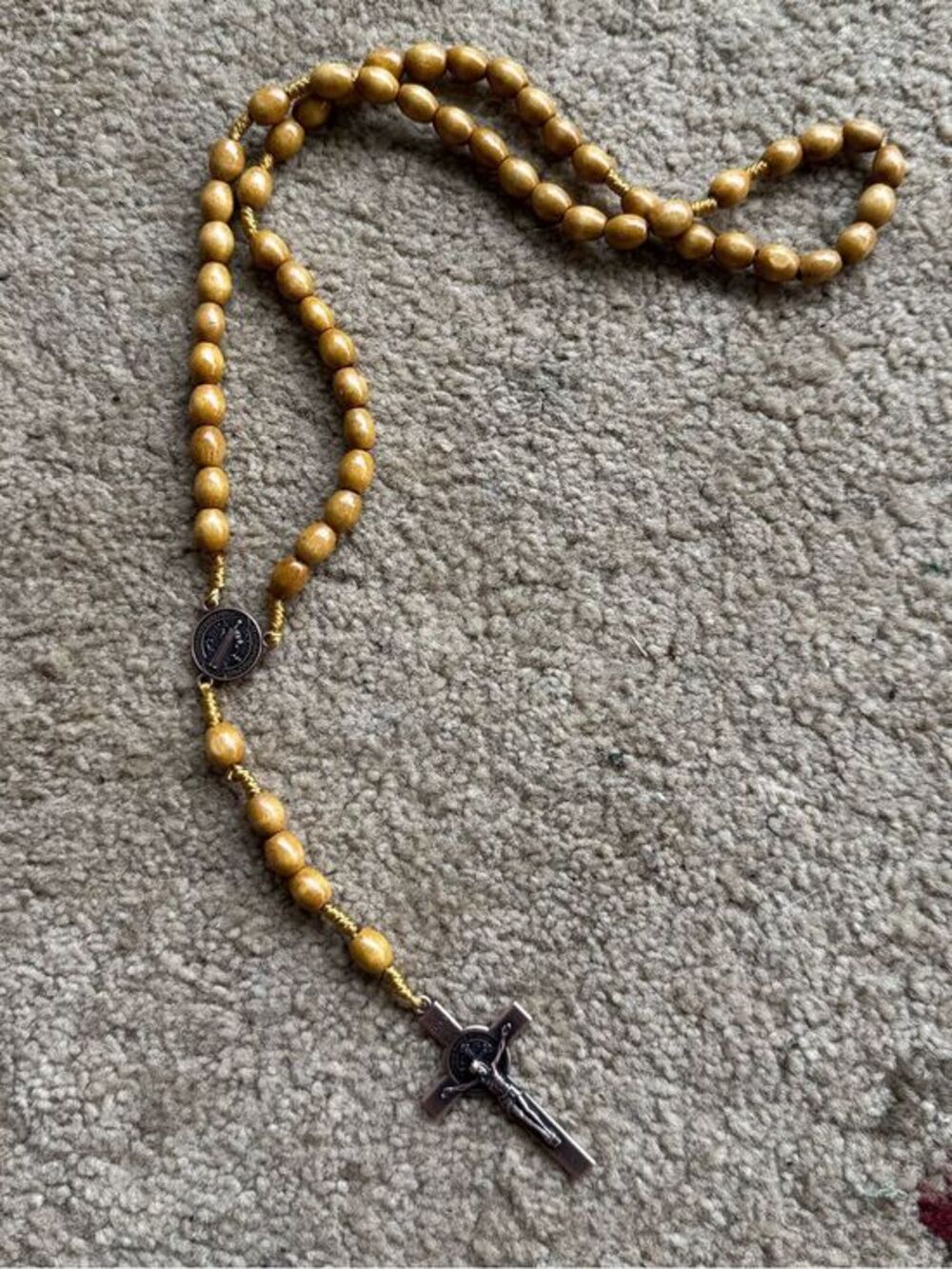 Catholic Saint Benedict rosary necklace wood beads